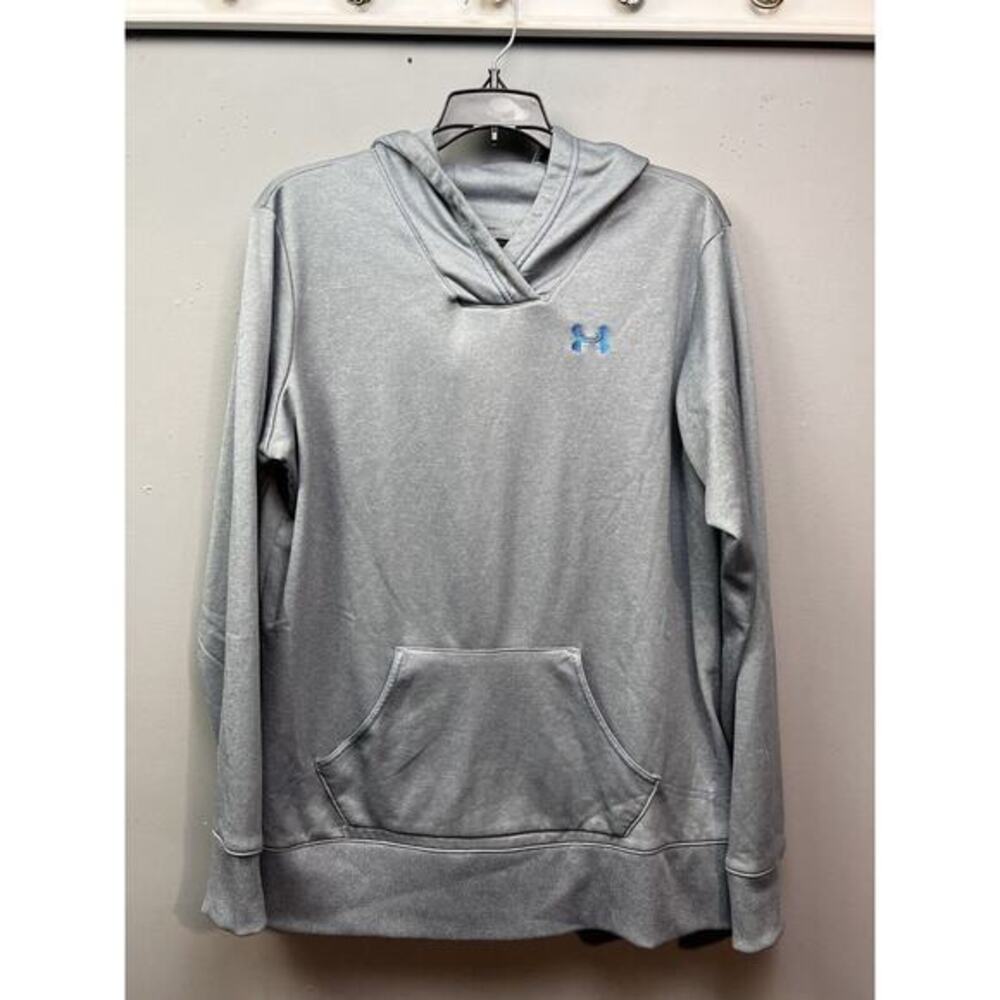 Under Armour Hoodie Womens XL‎ Gray Blue Long Sleeve Pullover Logo Sweatshirt
